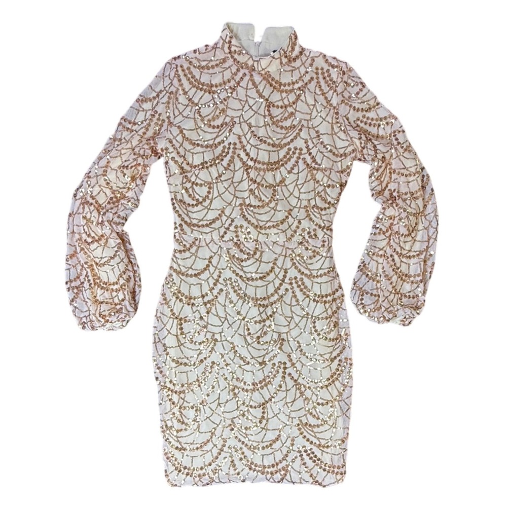 Miss Ord Sequin Mini Dress Mock Neck Long Sleeve Partyโ Cocktail Size S